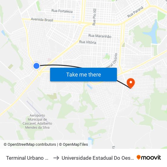 Terminal Urbano Sudoeste to Universidade Estadual Do Oeste Do Paraná map