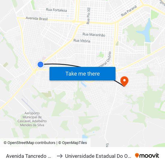 Avenida Tancredo Neves, 3443 to Universidade Estadual Do Oeste Do Paraná map