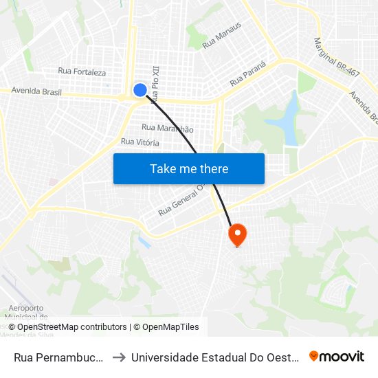 Rua Pernambuco, 1291 to Universidade Estadual Do Oeste Do Paraná map