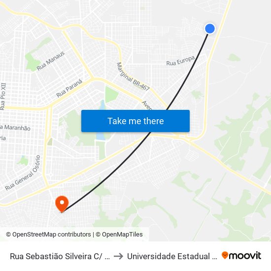 Rua Sebastião Silveira C/ Jacob Aires De Matos to Universidade Estadual Do Oeste Do Paraná map