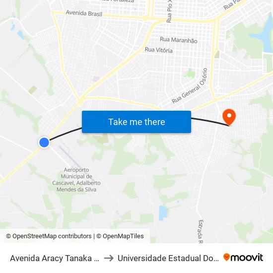 Avenida Aracy Tanaka Biazetto, 15198 to Universidade Estadual Do Oeste Do Paraná map