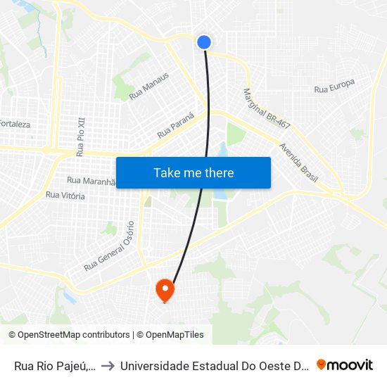 Rua Rio Pajeú, 436 to Universidade Estadual Do Oeste Do Paraná map