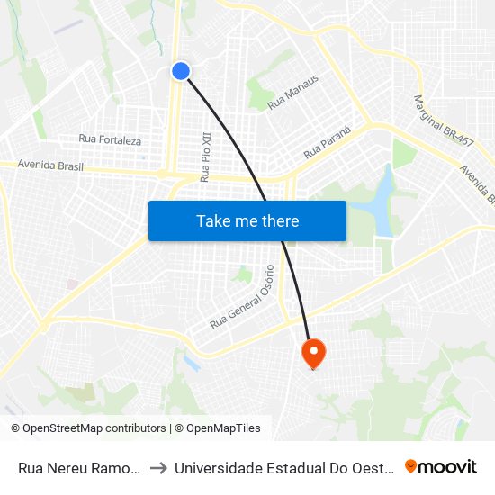 Rua Nereu Ramos, 3739 to Universidade Estadual Do Oeste Do Paraná map