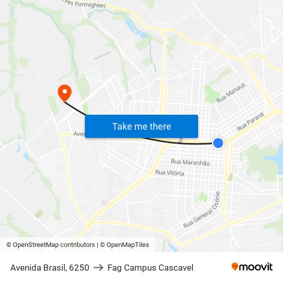 Avenida Brasil, 6250 to Fag Campus Cascavel map