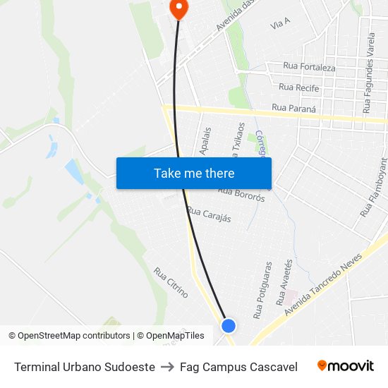 Terminal Urbano Sudoeste to Fag Campus Cascavel map