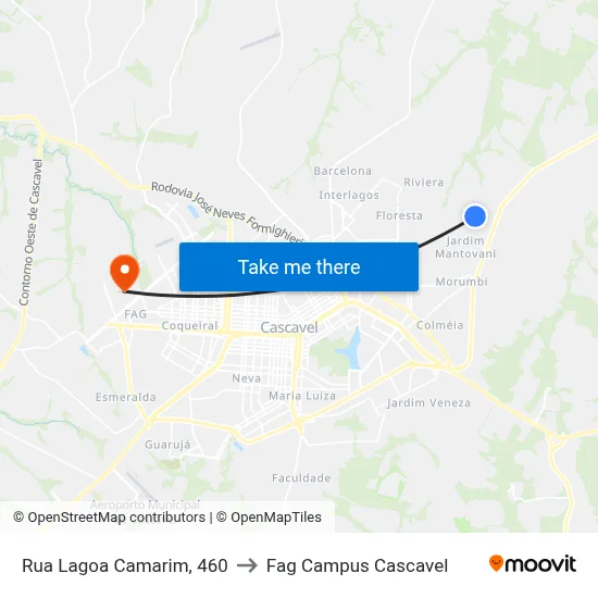 Rua Lagoa Camarim, 460 to Fag Campus Cascavel map