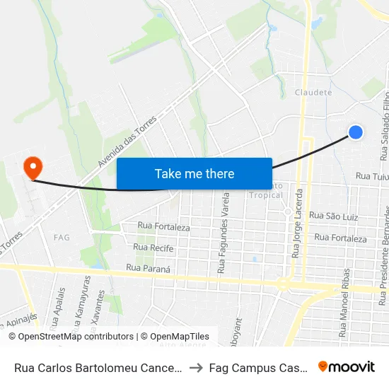 Rua Carlos Bartolomeu Cancelli, 755 to Fag Campus Cascavel map
