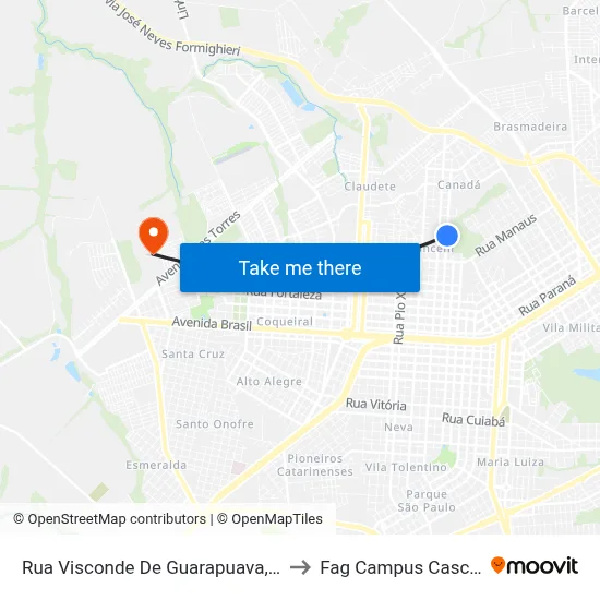 Rua Visconde De Guarapuava, 3722 to Fag Campus Cascavel map