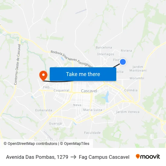 Avenida Das Pombas, 1279 to Fag Campus Cascavel map