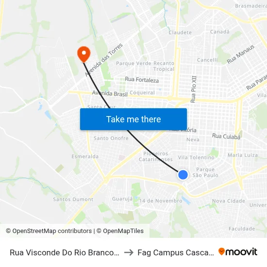 Rua Visconde Do Rio Branco, 34 to Fag Campus Cascavel map