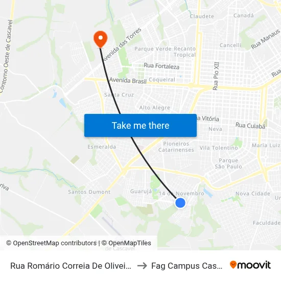 Rua Romário Correia De Oliveira, 471 to Fag Campus Cascavel map
