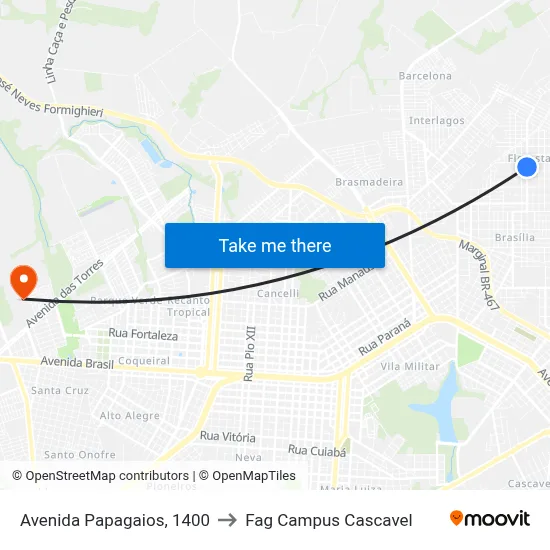 Avenida Papagaios, 1400 to Fag Campus Cascavel map