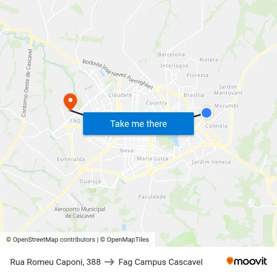 Rua Romeu Caponi, 388 to Fag Campus Cascavel map