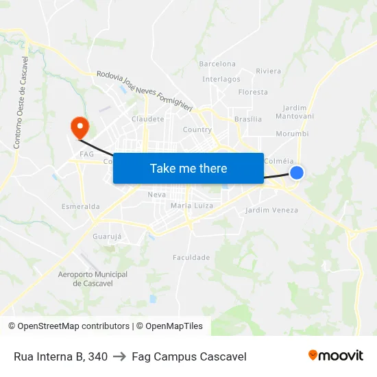 Rua Interna B, 340 to Fag Campus Cascavel map