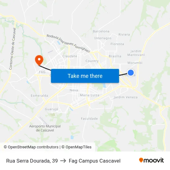 Rua Serra Dourada, 39 to Fag Campus Cascavel map