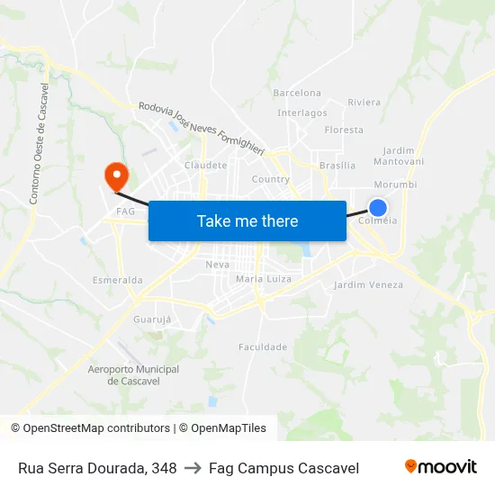 Rua Serra Dourada, 348 to Fag Campus Cascavel map