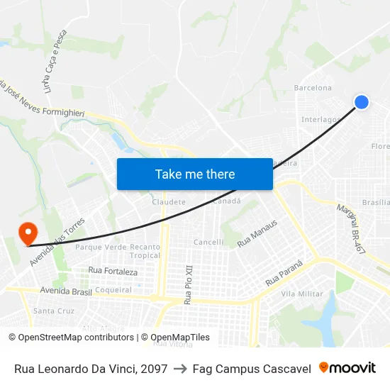 Rua Leonardo Da Vinci, 2097 to Fag Campus Cascavel map