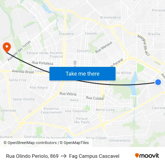 Rua Olindo Periolo, 869 to Fag Campus Cascavel map