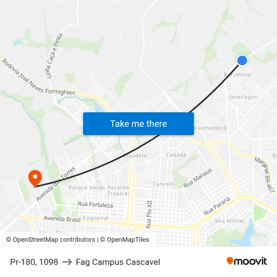 Pr-180, 1098 to Fag Campus Cascavel map