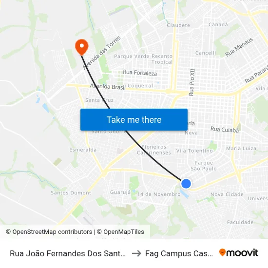Rua João Fernandes Dos Santos, 101 to Fag Campus Cascavel map