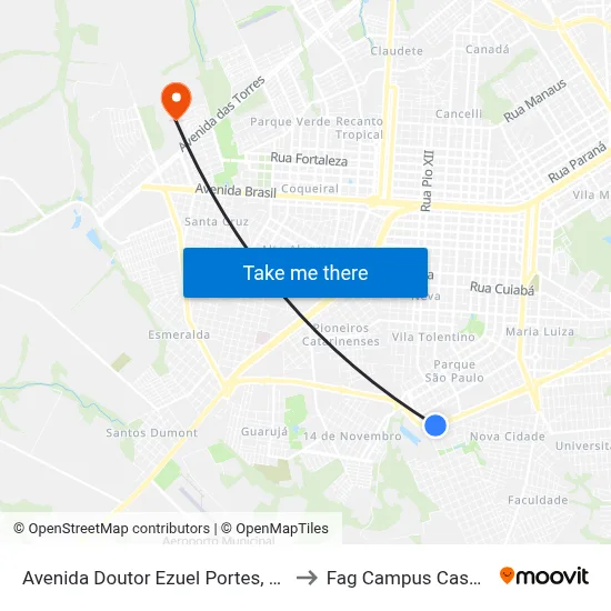 Avenida Doutor Ezuel Portes, 21145 to Fag Campus Cascavel map