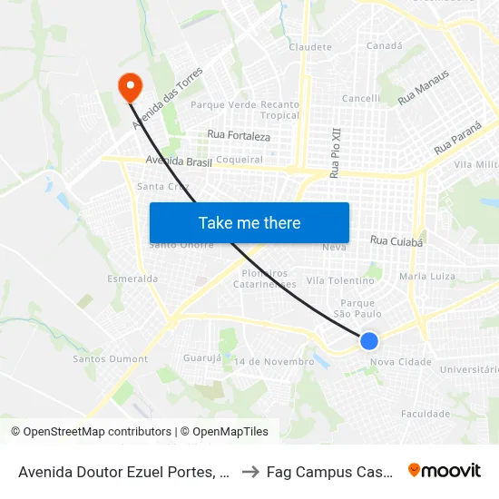Avenida Doutor Ezuel Portes, 16575 to Fag Campus Cascavel map
