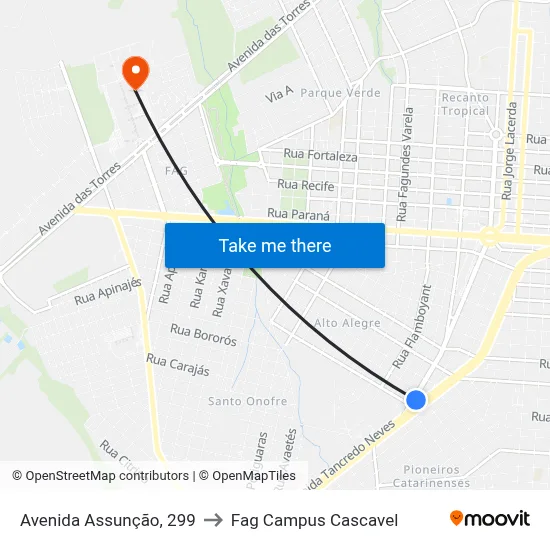 Avenida Assunção, 299 to Fag Campus Cascavel map