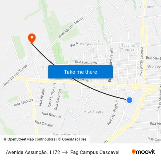 Avenida Assunção, 1172 to Fag Campus Cascavel map