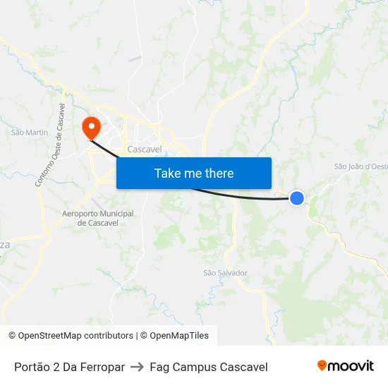 Portão 2 Da Ferropar to Fag Campus Cascavel map