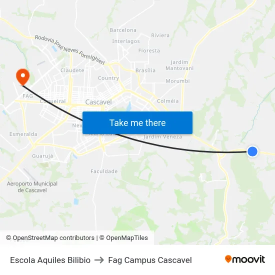 Escola Aquiles Bilibio to Fag Campus Cascavel map