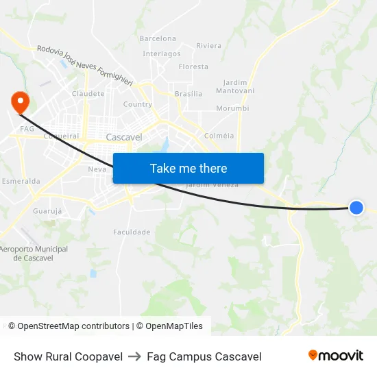 Show Rural Coopavel to Fag Campus Cascavel map