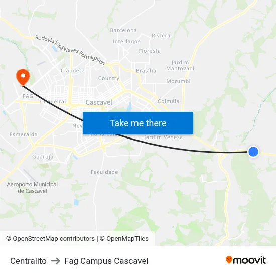 Centralito to Fag Campus Cascavel map