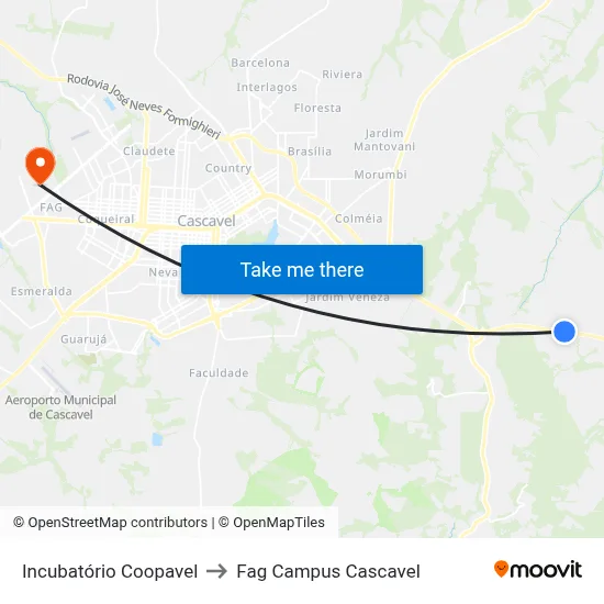 Incubatório Coopavel to Fag Campus Cascavel map
