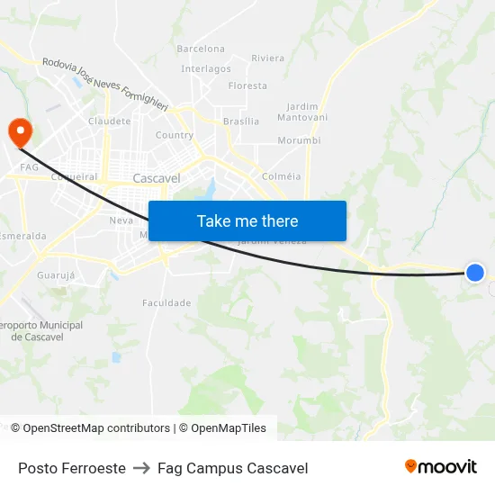 Posto Ferroeste to Fag Campus Cascavel map