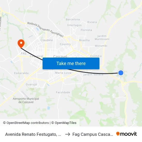 Avenida Renato Festugato, 868 to Fag Campus Cascavel map