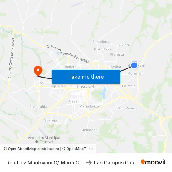 Rua Luiz Mantovani C/ Maria Camargo to Fag Campus Cascavel map