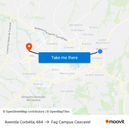 Avenida Corbélia, 684 to Fag Campus Cascavel map