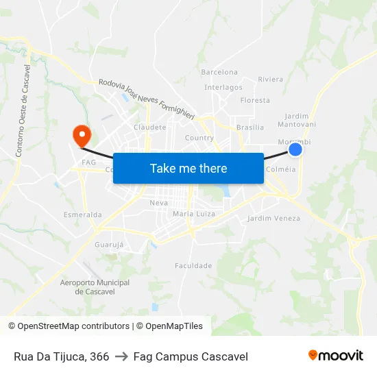 Rua Da Tijuca, 366 to Fag Campus Cascavel map
