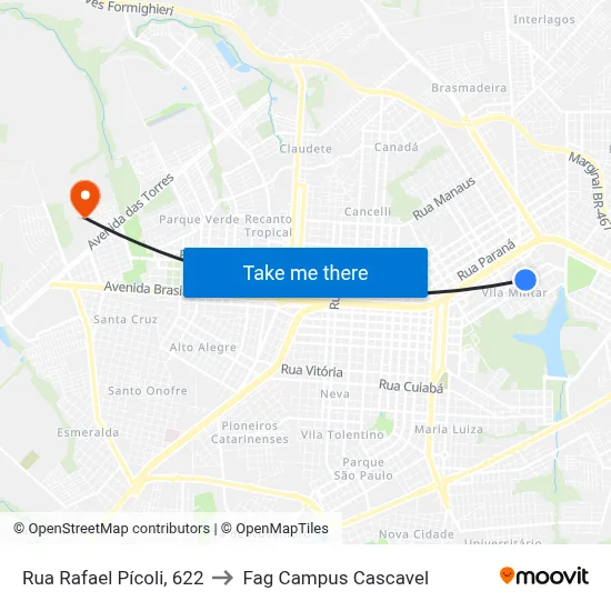 Rua Rafael Pícoli, 622 to Fag Campus Cascavel map