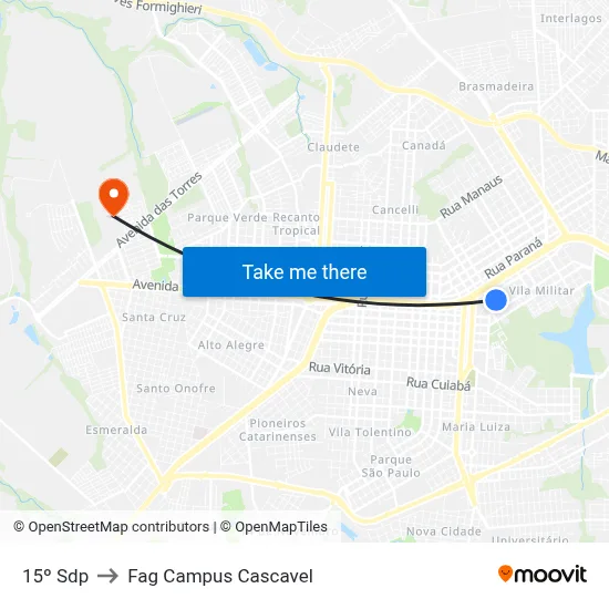 15º Sdp to Fag Campus Cascavel map