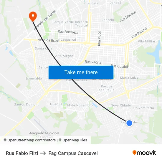 Rua Fabio Filzi to Fag Campus Cascavel map