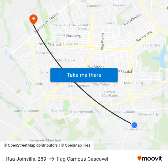 Rua Joinville, 289 to Fag Campus Cascavel map