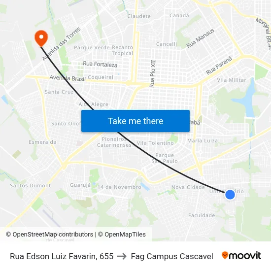 Rua Edson Luiz Favarin, 655 to Fag Campus Cascavel map