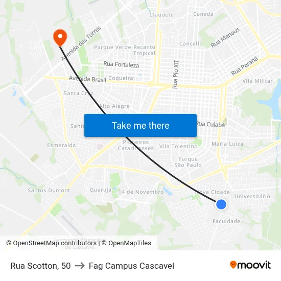 Rua Scotton, 50 to Fag Campus Cascavel map