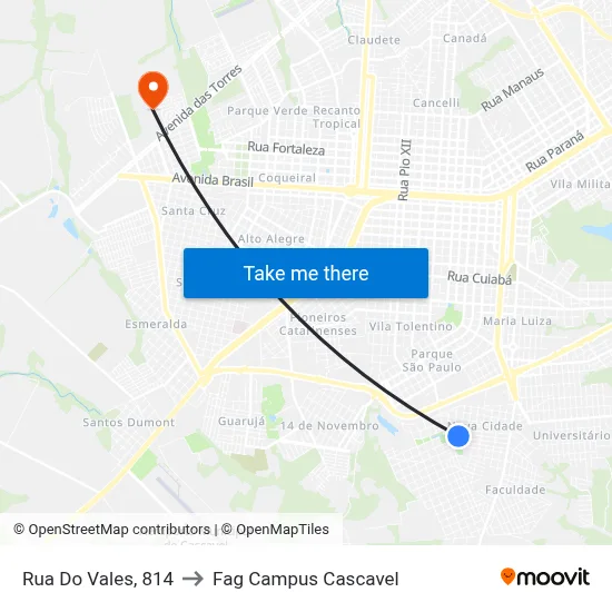 Rua Do Vales, 814 to Fag Campus Cascavel map