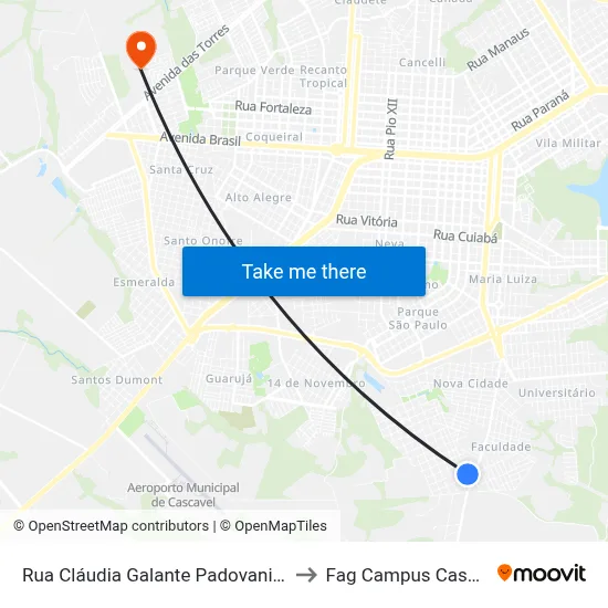 Rua Cláudia Galante Padovani, 1729 to Fag Campus Cascavel map