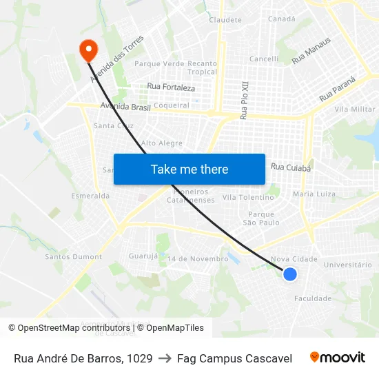 Rua André De Barros, 1029 to Fag Campus Cascavel map