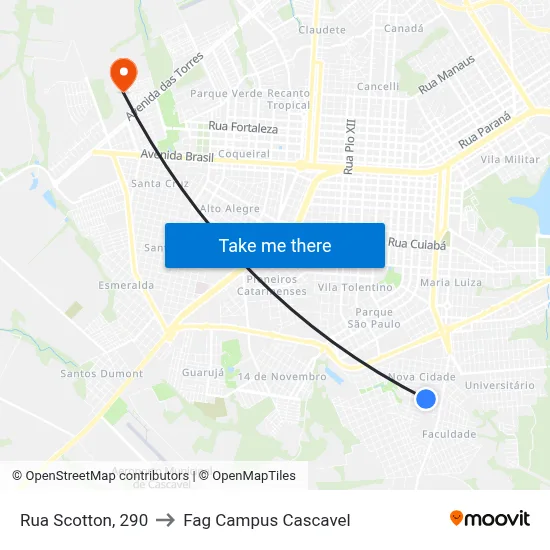 Rua Scotton, 290 to Fag Campus Cascavel map