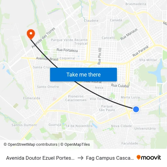 Avenida Doutor Ezuel Portes, 50 to Fag Campus Cascavel map