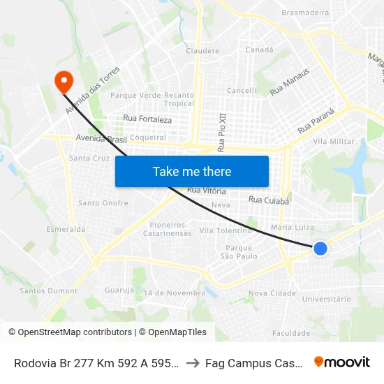 Rodovia Br 277 Km 592 A 595, 6111 to Fag Campus Cascavel map